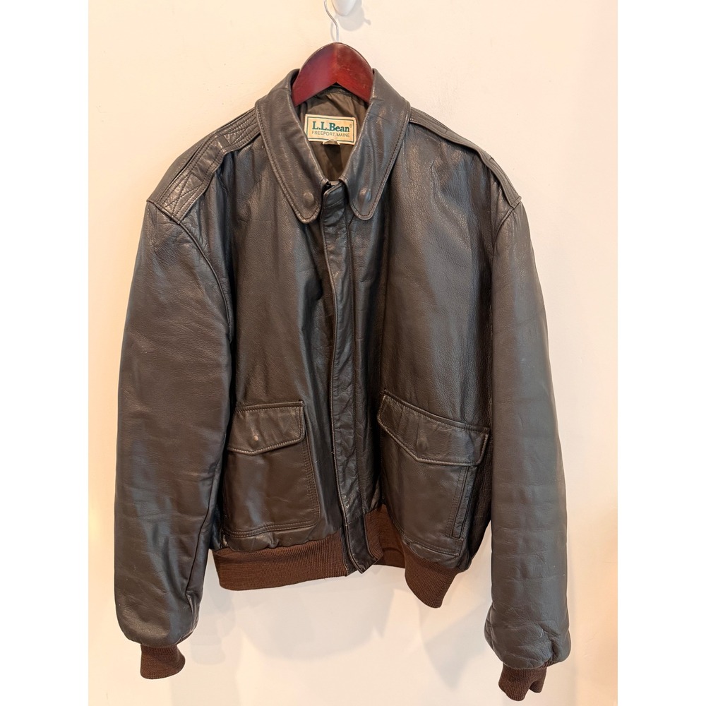 LL Bean Vintage Goatskin Leather A-2 Flight Jacket Brown USA Made 44 Thinsulate